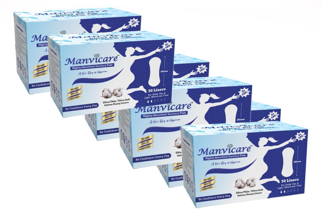 Manvicare Biodegradable Cotton Panty Liners Without Wings - 180 Liners -  Size 185mm 